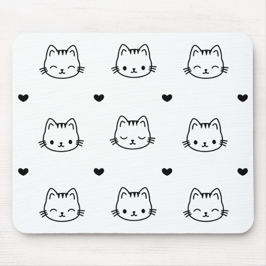 Cute Black and White Cat and Heart Pattern Mousepad (Vorne)