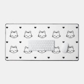 Cute Black and White Cat and Heart Pattern Schreibtischunterlage (Tastatur & Maus)