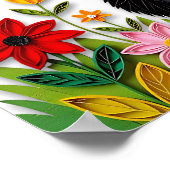 Cute Black and White Cat, Flowers and Butterflies Poster (Ecke)