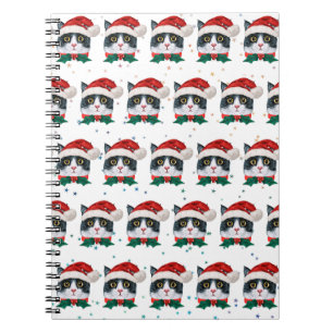 Cute Black and White Cat With Santa Hat Christmas Notizblock