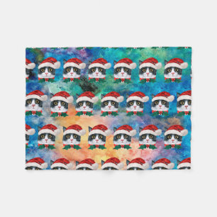 Cute Black and White Christmas Cat Faces Pattern Fleecedecke
