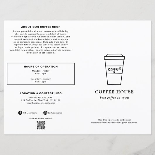 Cute Black and White Coffee Cup Coffee Shop Menu (Vorderseite)