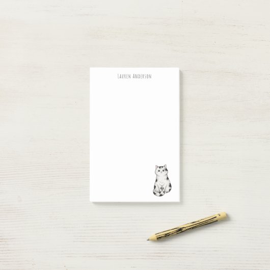 Cute black and white whimsical Cat Notepad Post-it Klebezettel (Auf Schreibtisch)