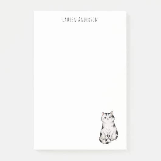 Cute black and white whimsical Cat Notepad Post-it Klebezettel (Vorderseite)
