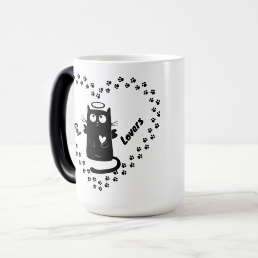 Cute Black Angel Cat Lovers Heart Mug Verwandlungstasse (Vorderseite Links)