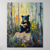 Cute Black Bear Reading a Book Poster (Vorne)
