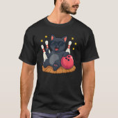 Cute Black Cat Bowling Funny Sunglasses Strike Hal T-Shirt (Vorderseite)