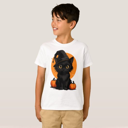 Cute Black Cat Cartoon T-Shirt | Funny Gift for Ca (Vorne ganz)