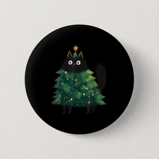 Cute Black Cat Christmas Tree Funny Kitten Lover X Button (Vorderseite)