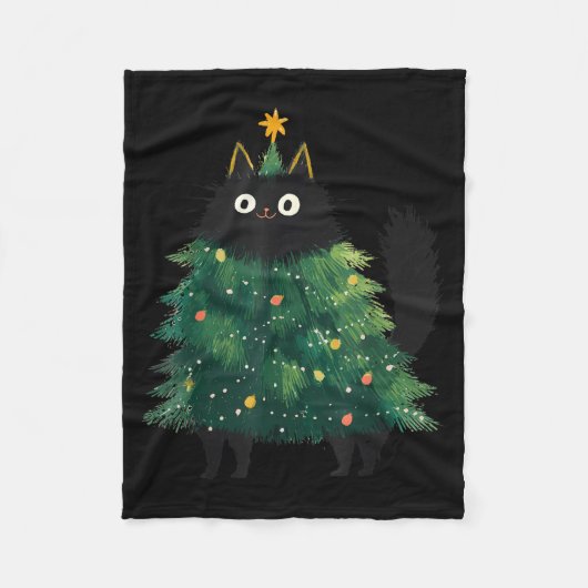 Cute Black Cat Christmas Tree Funny Kitten Lover X Fleecedecke (Vorderseite)