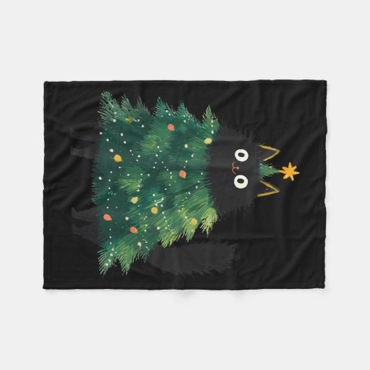 Cute Black Cat Christmas Tree Funny Kitten Lover X Fleecedecke (Vorderseite (Horizontal))