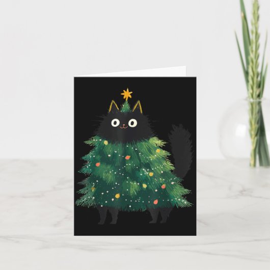 Cute Black Cat Christmas Tree Funny Kitten Lover X Karte (Vorderseite)