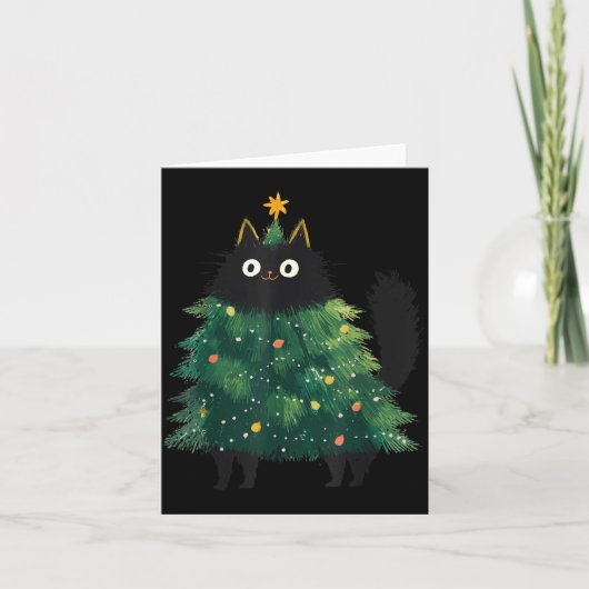 Cute Black Cat Christmas Tree Funny Kitten Lover X Karte (Vorderseite)