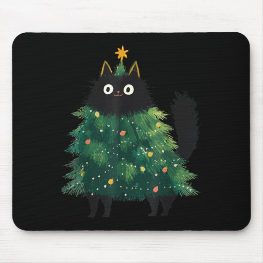 Cute Black Cat Christmas Tree Funny Kitten Lover X Mousepad (Vorne)