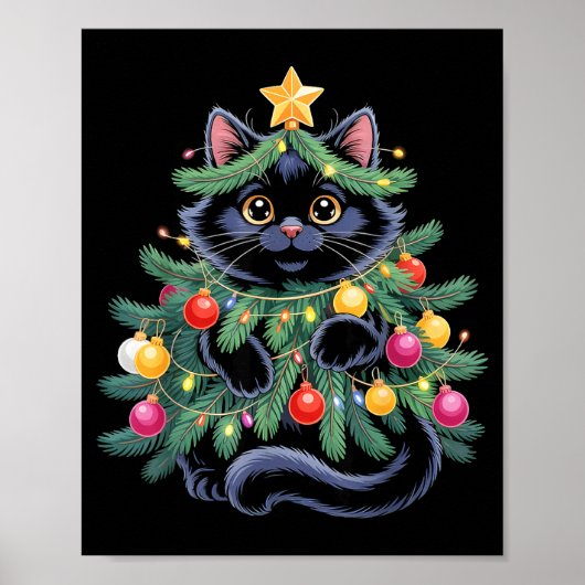 Cute Black Cat Christmas Tree Funny Kitten Lover X Poster (Vorne)