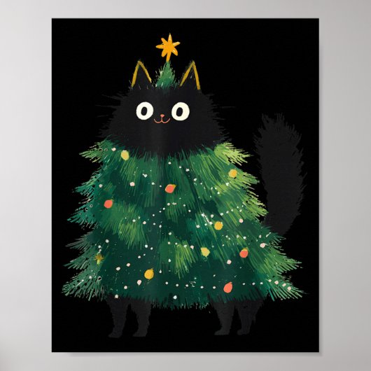 Cute Black Cat Christmas Tree Funny Kitten Lover X Poster (Vorne)