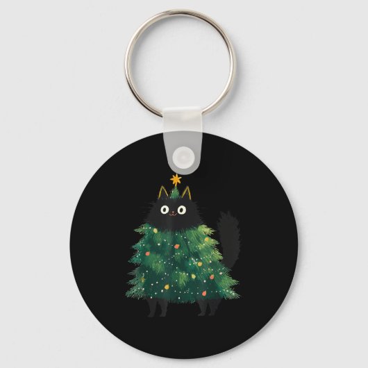Cute Black Cat Christmas Tree Funny Kitten Lover X Schlüsselanhänger (Vorderseite)