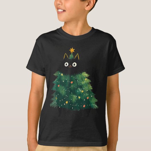 Cute Black Cat Christmas Tree Funny Kitten Lover X T-Shirt (Vorderseite)