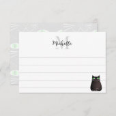 Cute Black Cat Custom Lined Monogram Mitteilungskarte (Vorne/Hinten)