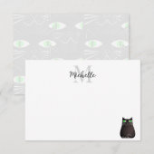 Cute Black Cat Custom Monogram Mitteilungskarte (Vorne/Hinten)