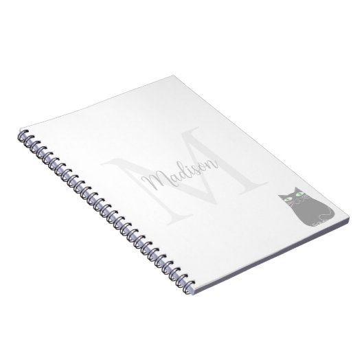 Cute Black Cat Custom Name Initial Notizblock (Rechte Seite)