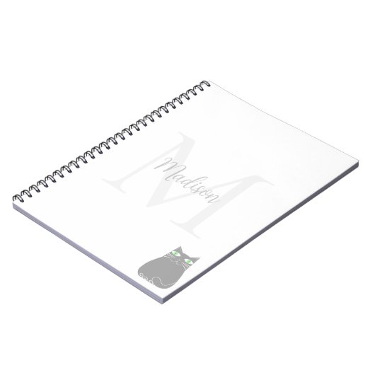 Cute Black Cat Custom Name Initial  Notizblock (Linke Seite)