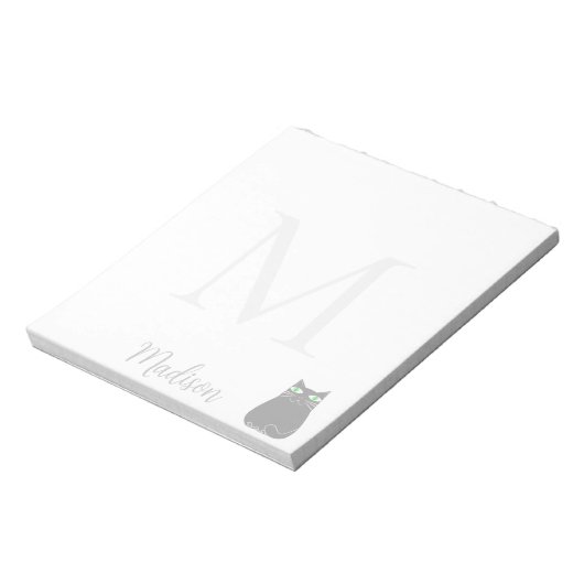 Cute Black Cat Custom Name Initial  Notizblock (Rotiert)