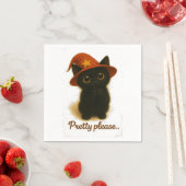 Cute Black Cat Emi Begging Pose – Kawaii Witch Hat Serviette (Beispiel)