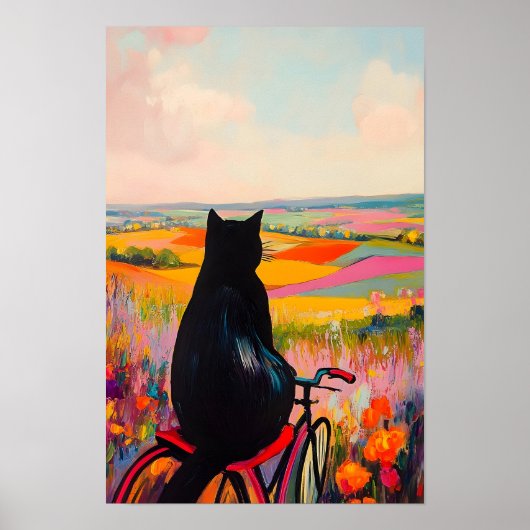 Cute Black Cat Enjoying Nature with Bicycle  Poster (Vorne)