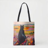 Cute Black Cat Enjoying Nature with Bicycle Tasche (Vorderseite)