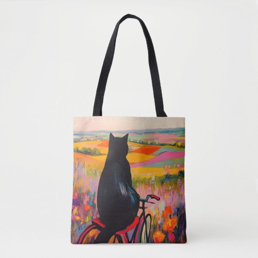 Cute Black Cat Enjoying Nature with Bicycle Tasche (Vorderseite)