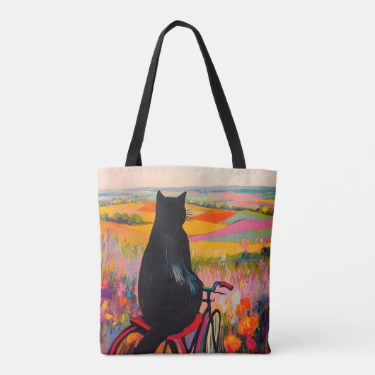 Cute Black Cat Enjoying Nature with Bicycle Tasche (Rückseite)