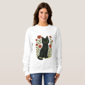 Cute Black Cat & Flower Garden Women’s sweatshirt (Vorne ganz)