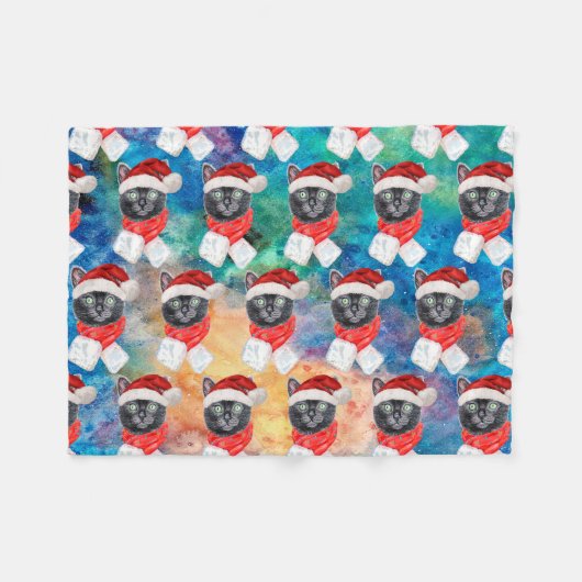 Cute Black Cat Funny Christmas Holidays Fleecedecke (Vorderseite (Horizontal))