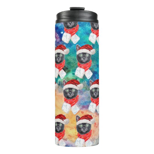 Cute Black Cat Funny Christmas Holidays Thermosbecher (Vorderseite)