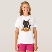 Cute Black Cat Halloween Kawaii Cat T-Shirt (Vorne ganz)