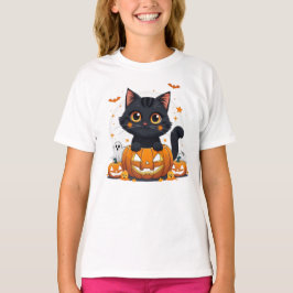 Cute Black Cat Halloween Kawaii Cat T-Shirt