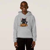 Cute Black Cat Halloween Kawaii Cat T-Shirt Hoodie (Vorne ganz)