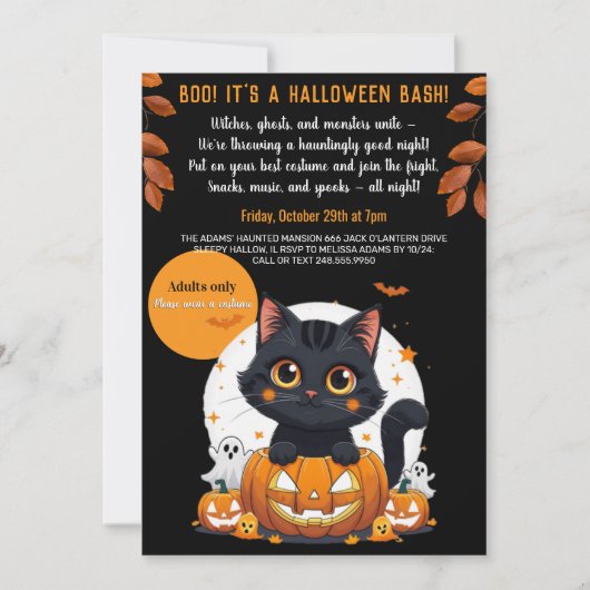 Cute Black Cat Halloween Party Invitation for Adul Einladung (Vorderseite)