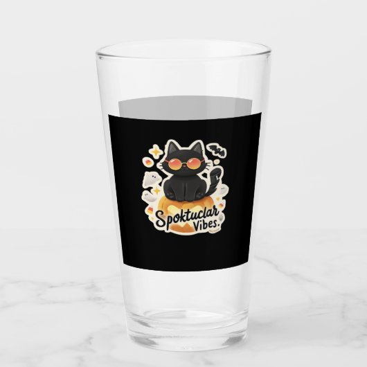 Cute Black Cat Halloween Pumpkin Oversized T-Shirt Glas (Vorderseite)