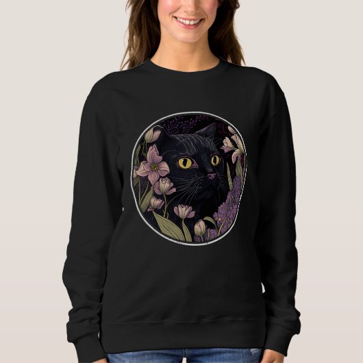 Cute Black Cat Hiding in Spring Flowers Aesthetic  Sweatshirt (Vorderseite)