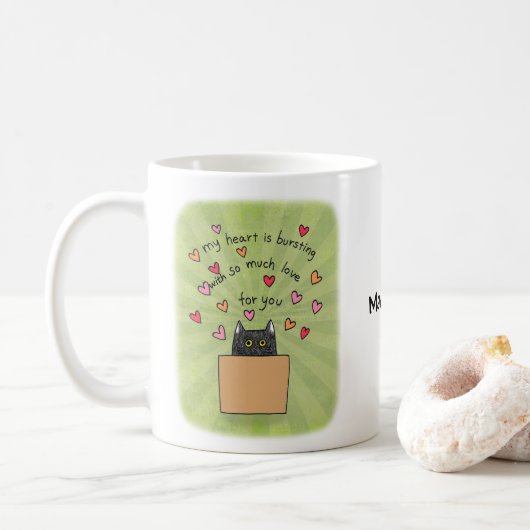 Cute Black Cat In Box Cat Lover Custom Name Kaffeetasse (Mit Donut)