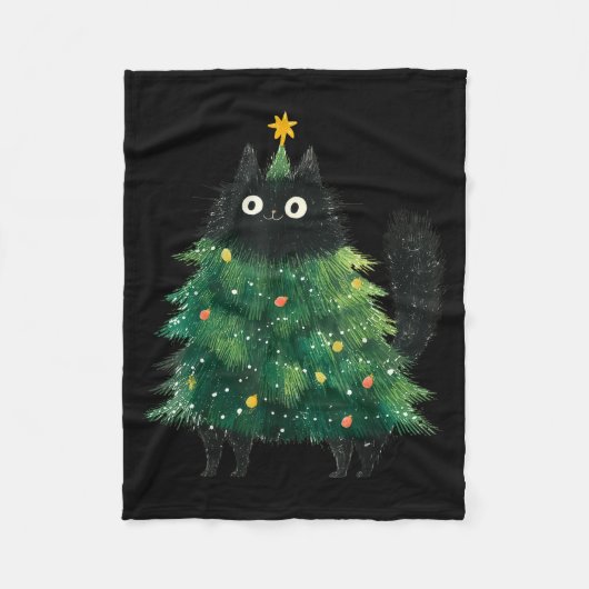Cute Black Cat In Christmas Tree Cat Lover Holiday Fleecedecke (Vorderseite)