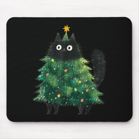 Cute Black Cat In Christmas Tree Cat Lover Holiday Mousepad (Vorne)