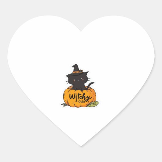 Cute black cat in pumpkin with witch hat, kawaii s Herz-Aufkleber (Vorderseite)