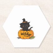 Cute black cat in pumpkin with witch hat, kawaii s untersetzer (Vorderseite)