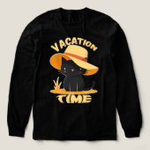 Cute Black Cat in Sun Hat – Vacation Time Tri-Blend Shirt (Design Vorderseite)