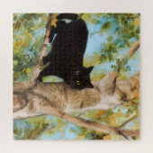 Cute Black Cat In Tree Fine Art Puzzle (Horizontal)