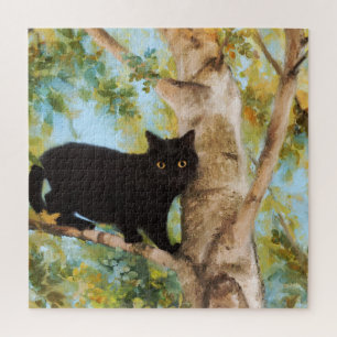 Cute Black Cat In Tree Fine Art Puzzle
