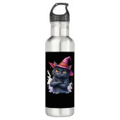 Cute Black Cat in Witch Hat � Magical Halloween Ar Edelstahlflasche (Vorderseite)